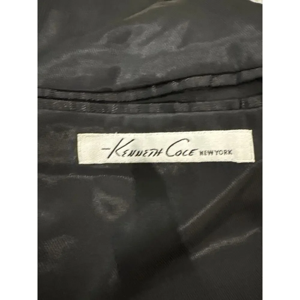 Kenneth Cole 100% Wool Black 2-Piece Suit 40L Blazer 33W Pants Classic Fit